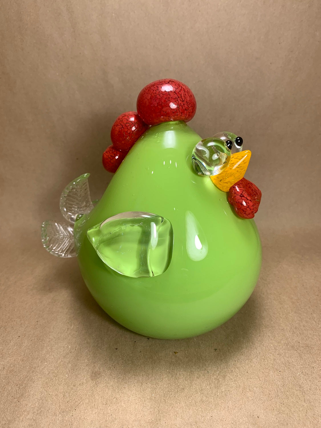 Blown Glass Chicken 7"H