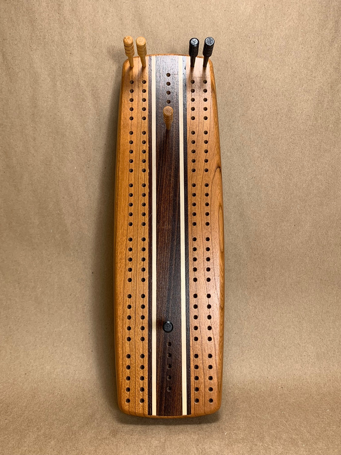 Cherry Cribbage Board w/ Maple and Black Walnut Inlay