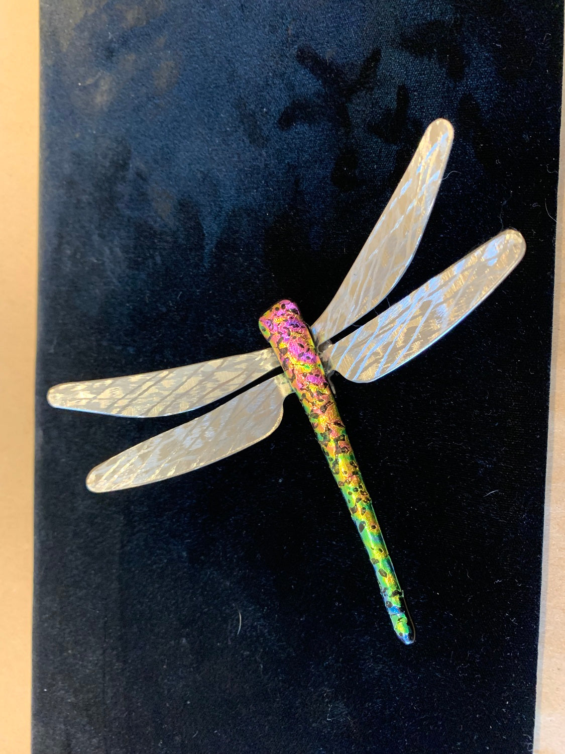 Glass Dragonfly w/ Steel Wings 6"X5" Green/Pink