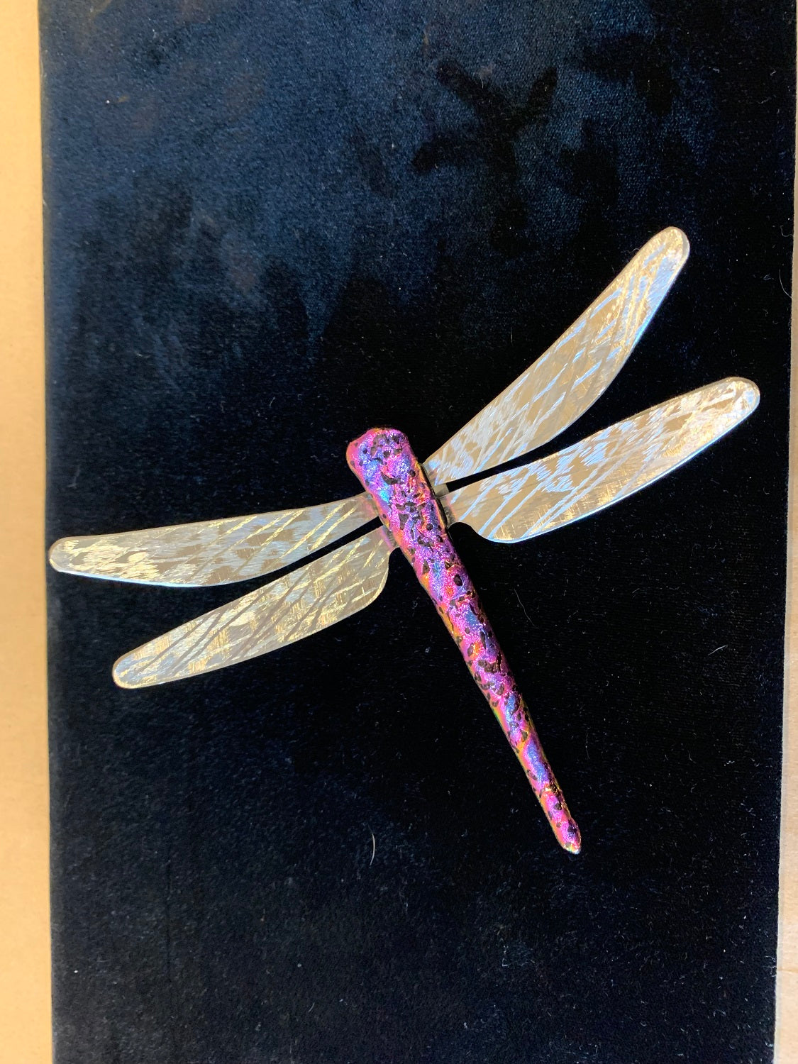 Glass Dragonfly w/ Steel Wings 6"X5" Pink/Purple