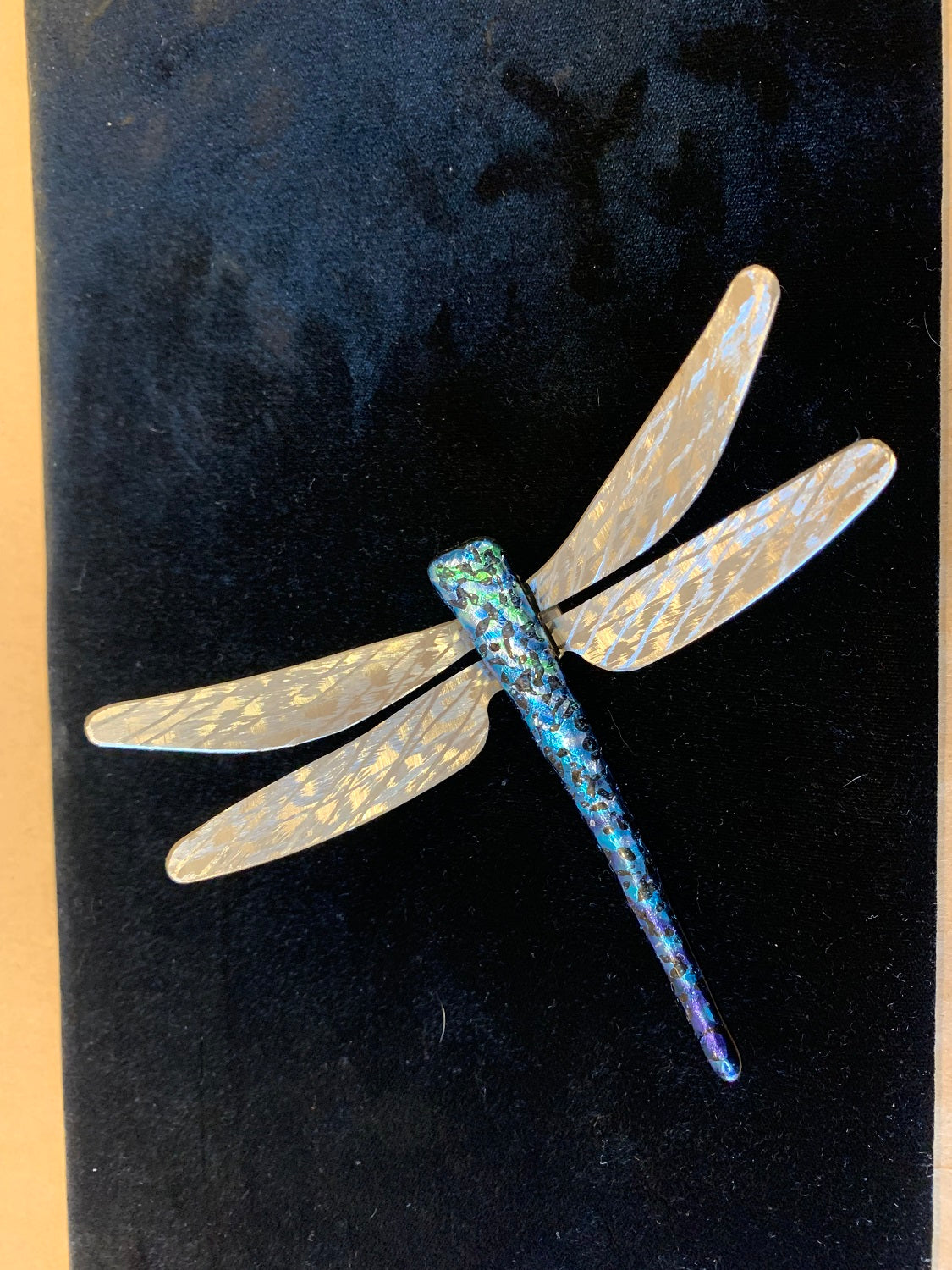 Glass Dragonfly w/ Steel Wings 6"X5" Blue/Green