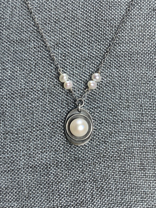 Sterling Silver and Pearl Necklace 16"