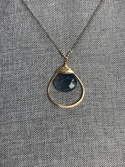 Sterling Silver, 14K Gold Filled and Labradorite Necklace 18"