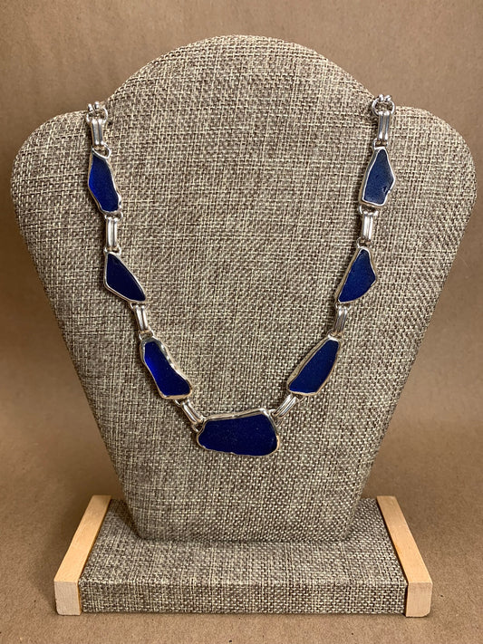 Cobalt Blue Beach Glass and Silver Bezel Necklace