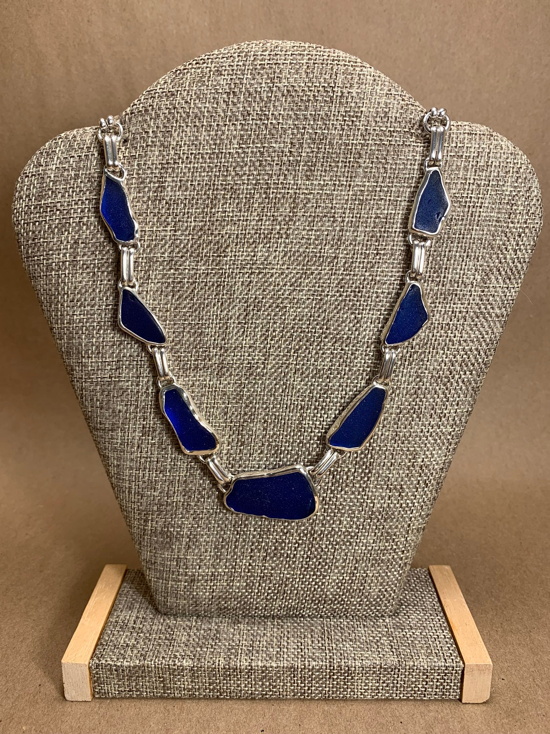 Cobalt Blue Beach Glass and Silver Bezel Necklace