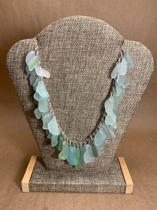 Aqua Beach Glass Cascade Drilled Necklace