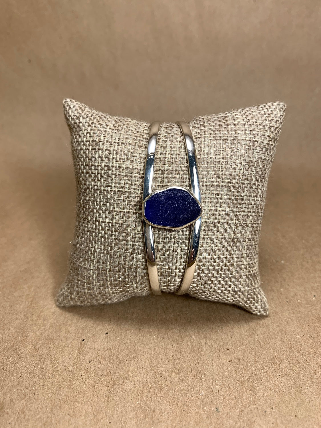 Cobalt Blue Beach Glass and Silver Cuff