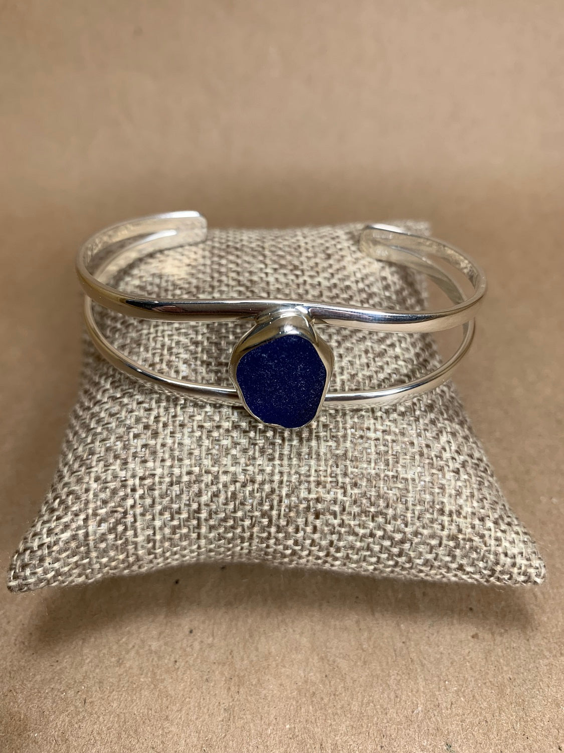 Cobalt Blue Beach Glass and Silver Cuff