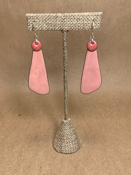 Pink Enamel Wire Drop Earrings