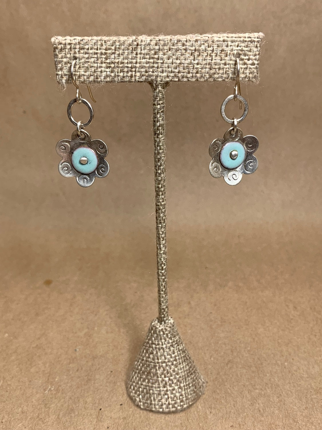 Sterling Silver and Enamel Wire Drop Earrings Turquoise