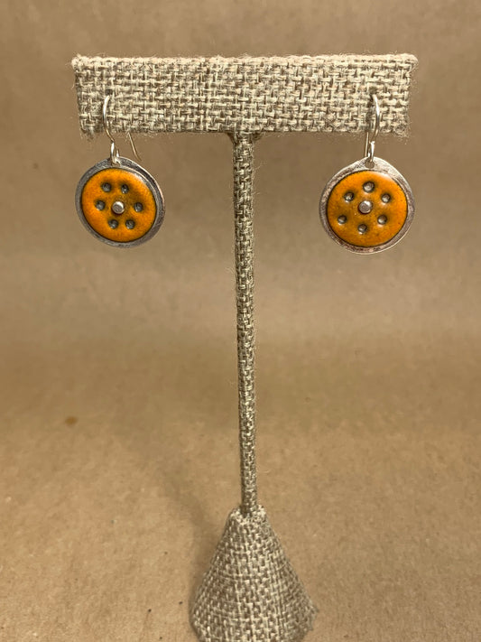 Sterling Silver and Enamel Wire Drop Earrings Orange