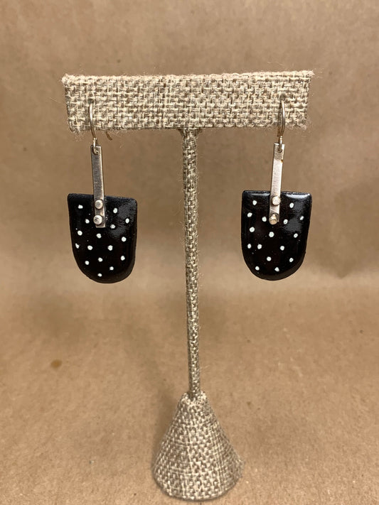 Silver and Black Enameled Wire Drop Earrings