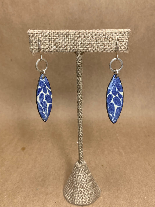 Silver and Enameled Blue Wire Drop Earrings