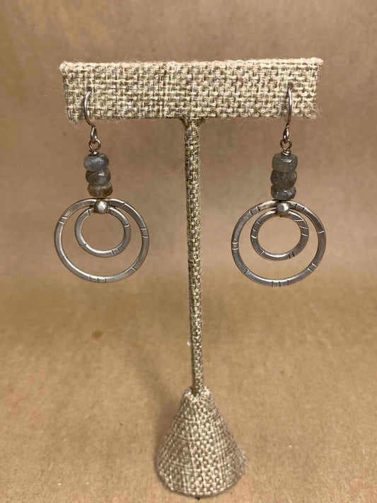 Silver Hoops w/ Labradorite Beads Wire Drop Earrings