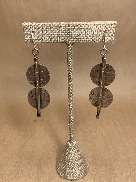 Silver Discs and Bar Wire Drop Earrings