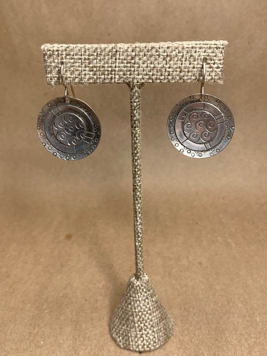 Silver Triple Disc Wire Drop Earrings