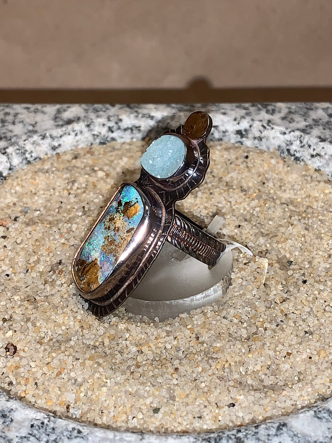 sz7.25 Opal/Chrysocolla Druzy/SS/18K