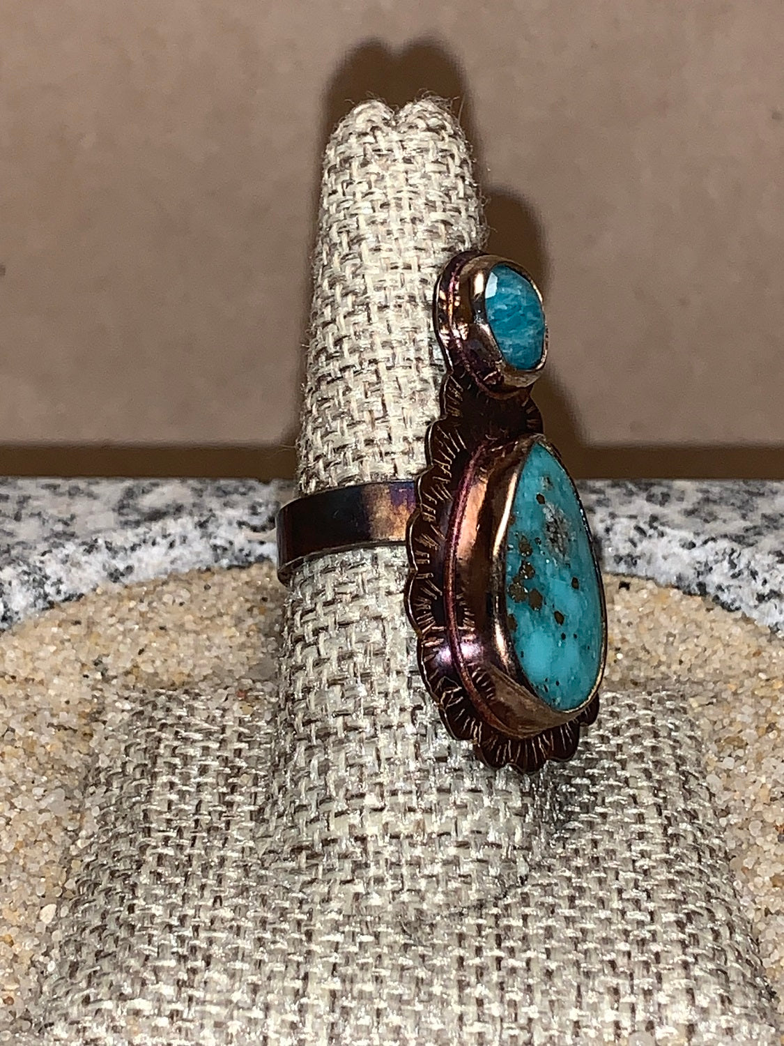 sz8 Amazonite/Pyrite,Turq/SS Ring