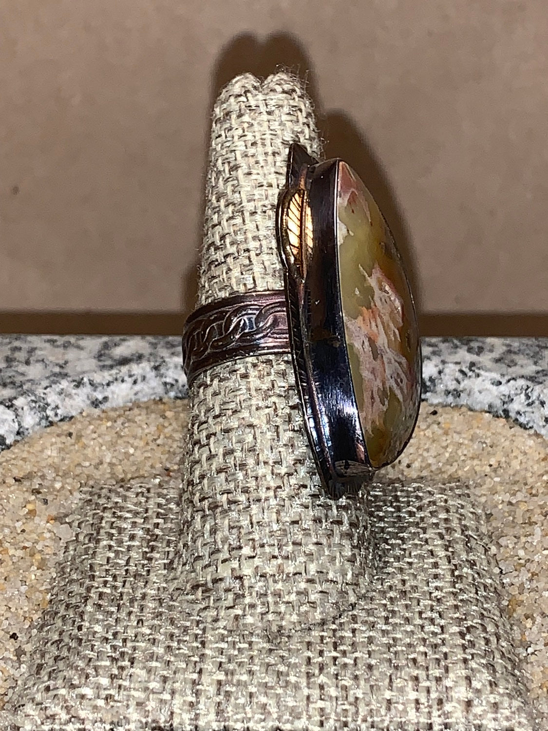 sz7.75 Marcasite Agate/SS/18K Ring
