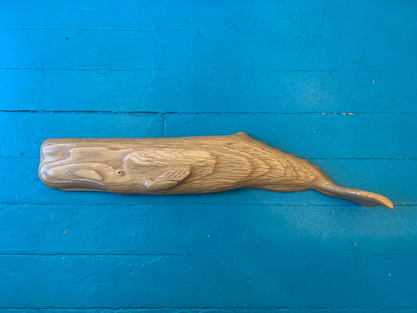 Hand Carved Oak Sperm Whale
