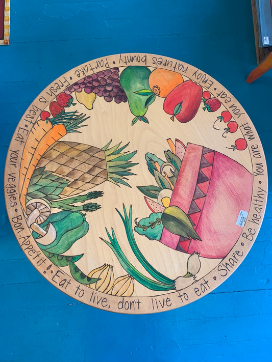 20" Original Wood Burned and Hand Painted Lazy Susan