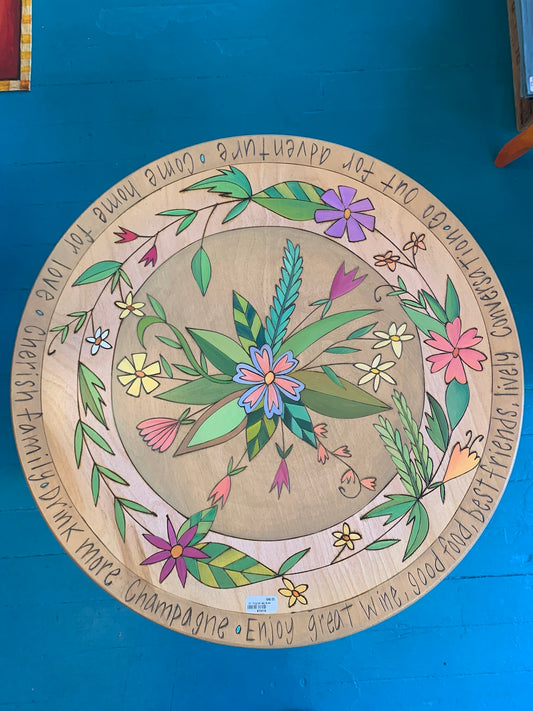 20" Original Wood Burned and Hand Painted Lazy Susan