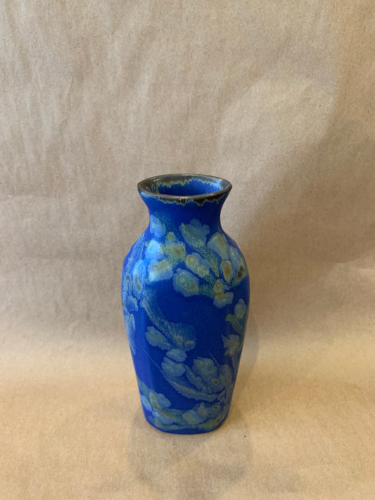 Oval Bottle w/ Blue Glaze 8.75" H