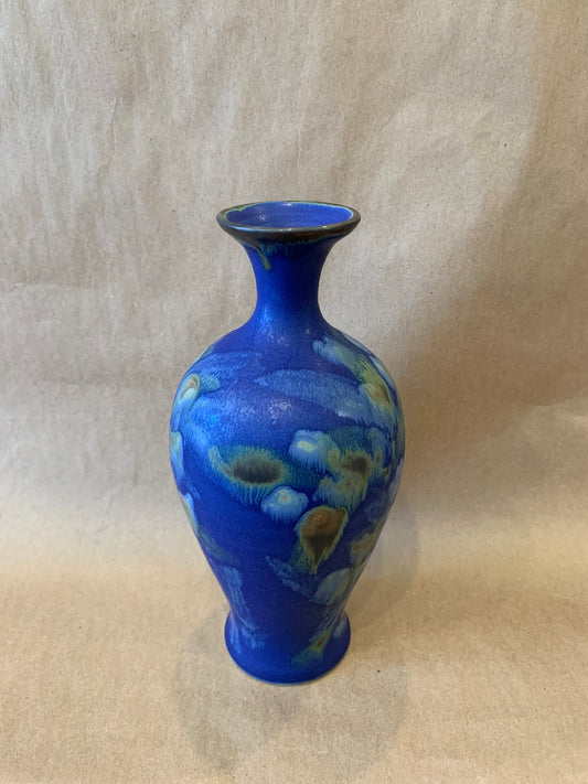 Bottle Vase w/ Blue Glaze 8.5" H