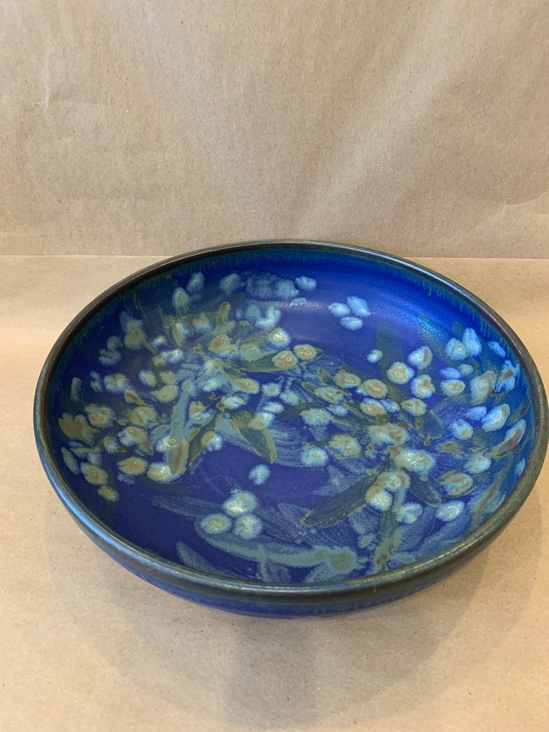 Tall Salad Serving Bowl Small w/ Blue Glaze 10"dia