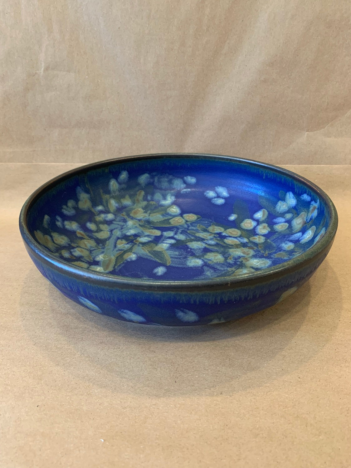 Tall Salad Serving Bowl Small w/ Blue Glaze 10"dia
