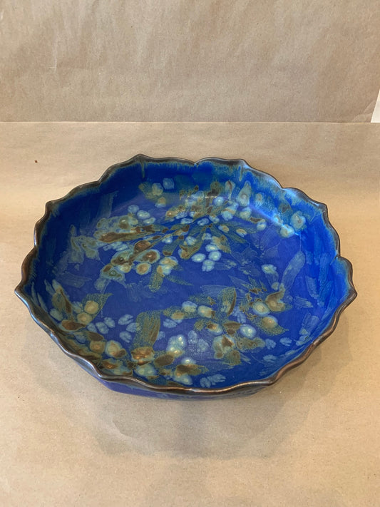 Lotus Edge Serving Bowl w/ Blue Glaze 12"dia