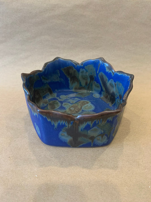 Lotus Edge Bowl w/ Blue Glaze 6.5" Dia