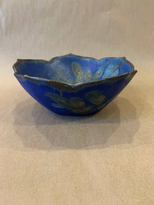 Lotus Edge Bowl w/ Blue Glaze 8" Dia