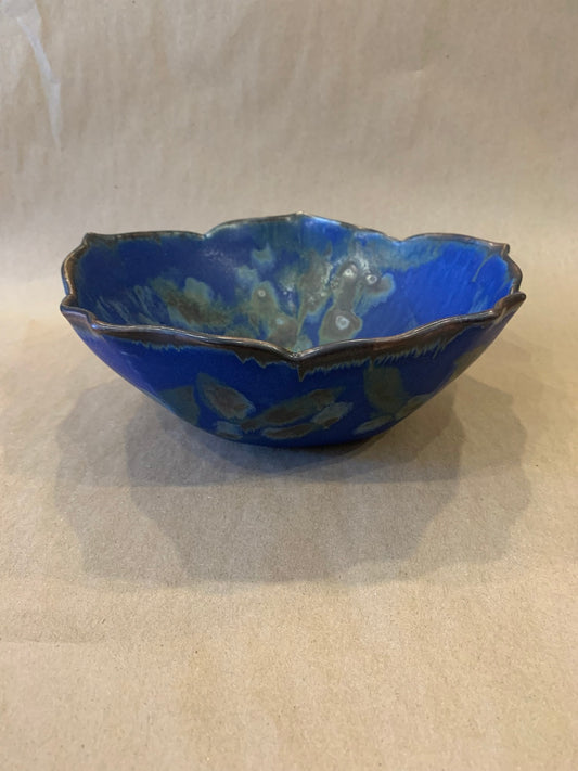 Lotus Edge Bowl w/ Blue Glaze 9" Dia