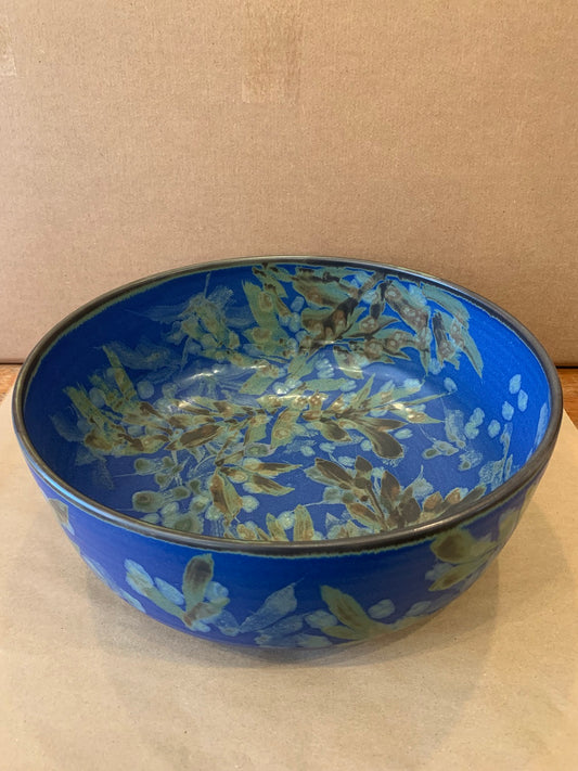 Xtra-Lg Flat Sided Bowl w/ Blue Glaze 13" Dia