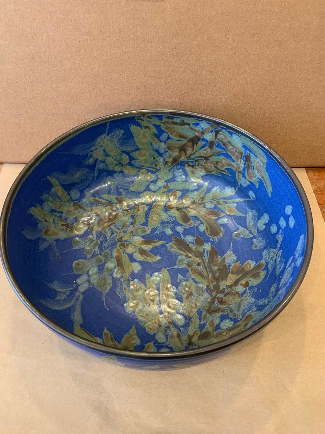 Xtra-Lg Flat Sided Bowl w/ Blue Glaze 13" Dia