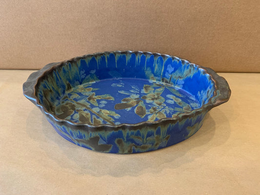 Oval Casserole Dish w/ Blue Glaze 12"X 9"