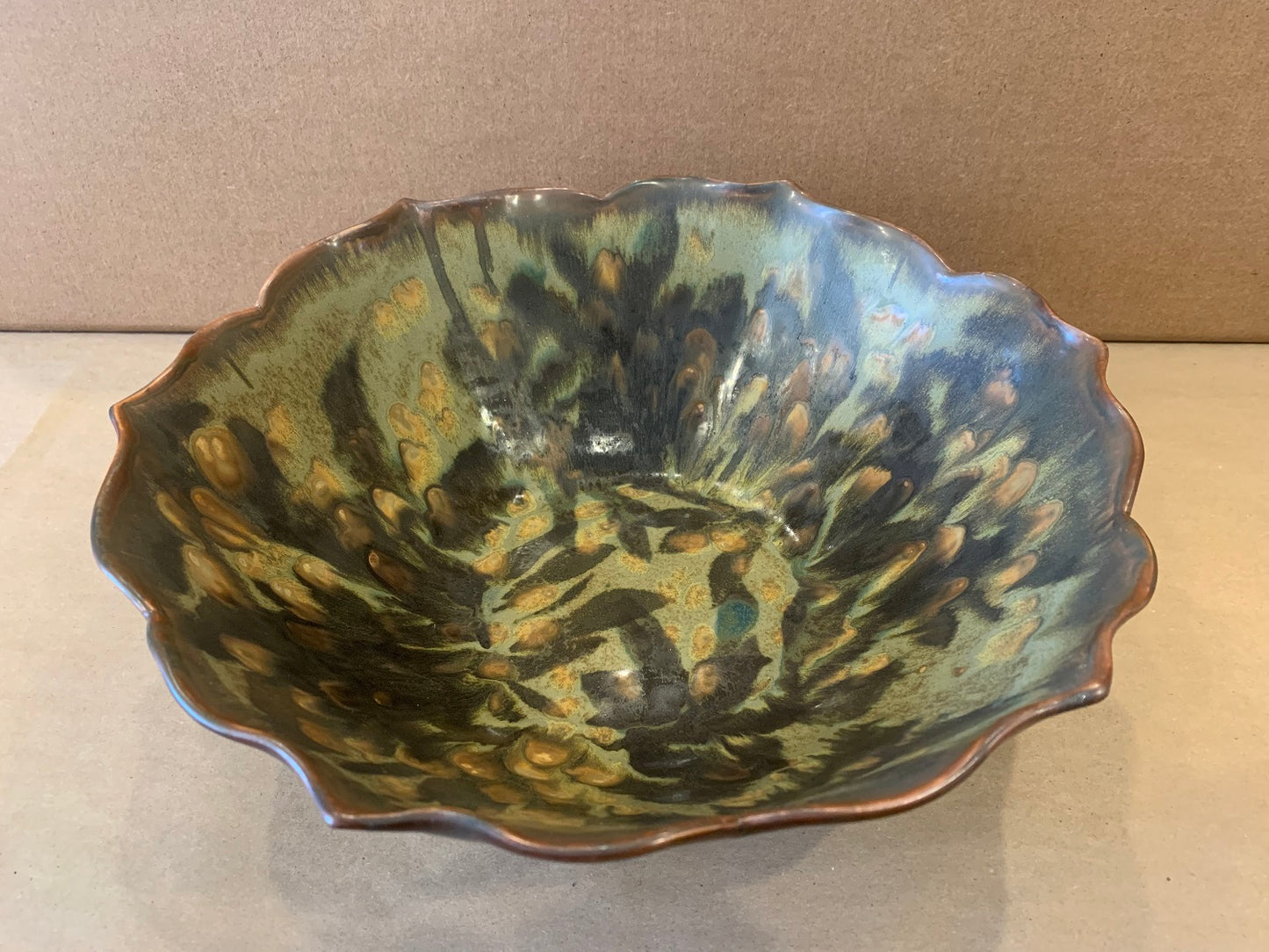 Lotus Edge Serving Bowl w/ Green Glaze 12"dia