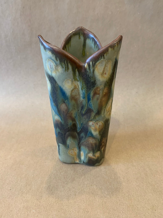 Small Bud Vase w/ Green Glaze 6"H