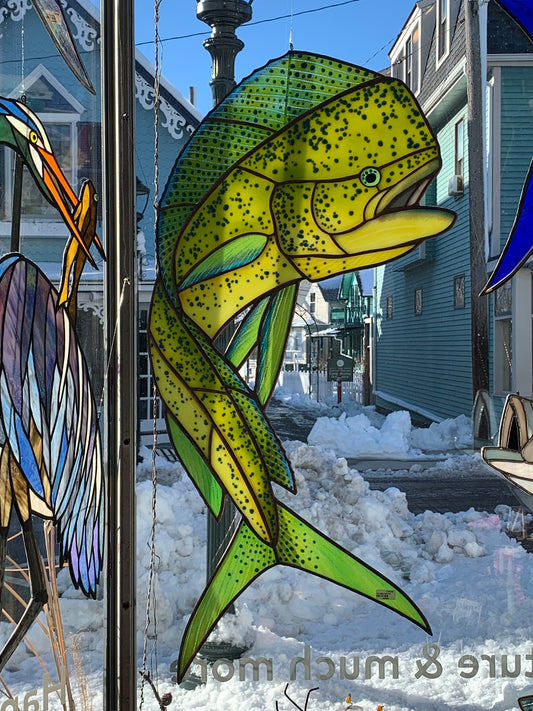 Fused/Stained Glass Mahi Mahi 38"H