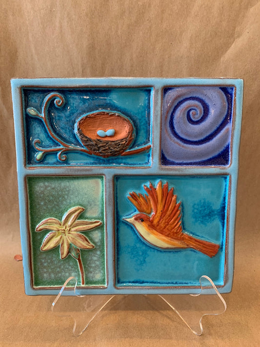 Nests and Birds Wings Up Tile 8"X 8"