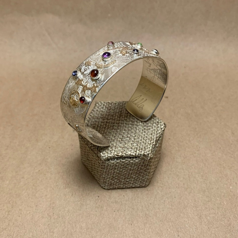 3/4" Wide Cuff Sterling Silver, 14K Gold Filled w/ 8 Stones