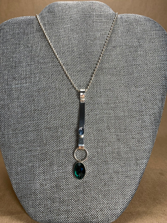 Green Quartz and Blue Topaz Necklace 18"