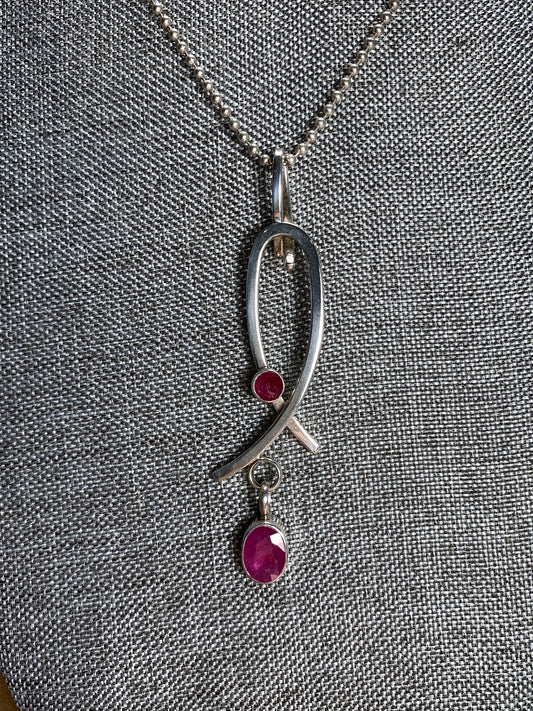 Sterling Silver and Ruby Necklace 18"