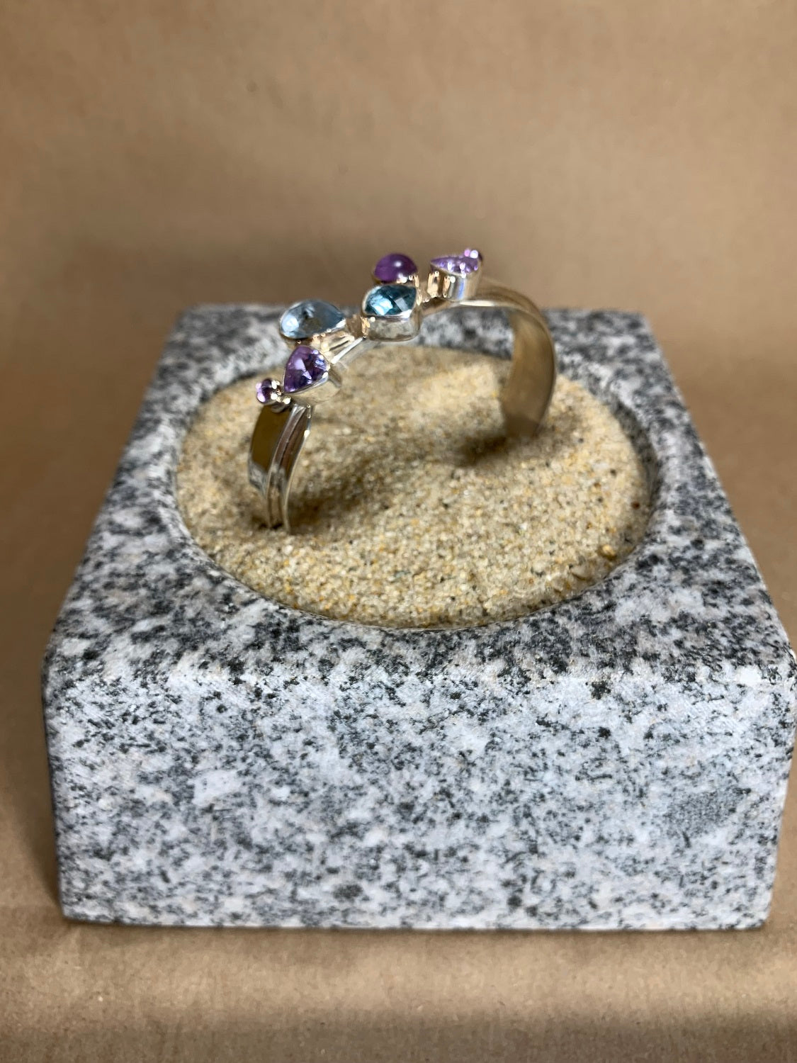 Sterling Silver Amethyst and Aqua Quartz Cuff