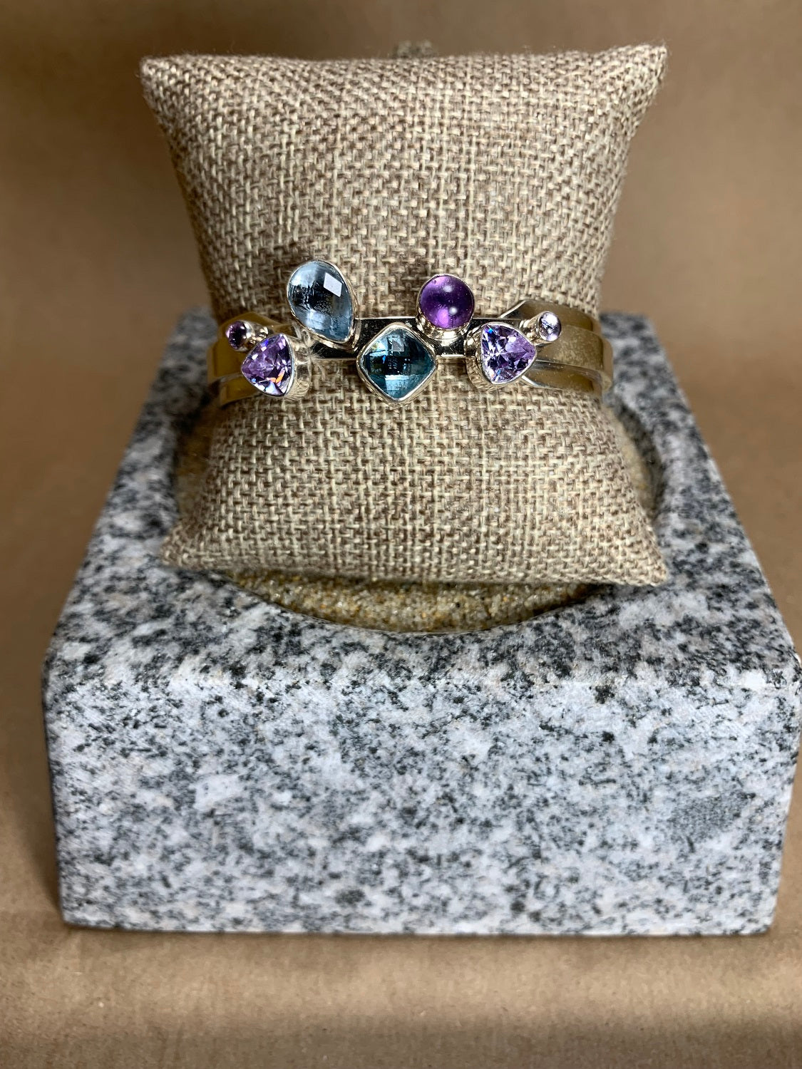 Sterling Silver Amethyst and Aqua Quartz Cuff