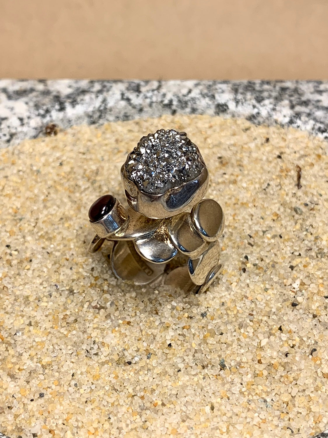 Sterling Silver, Druzy and Garnet Ring SZ 7.5