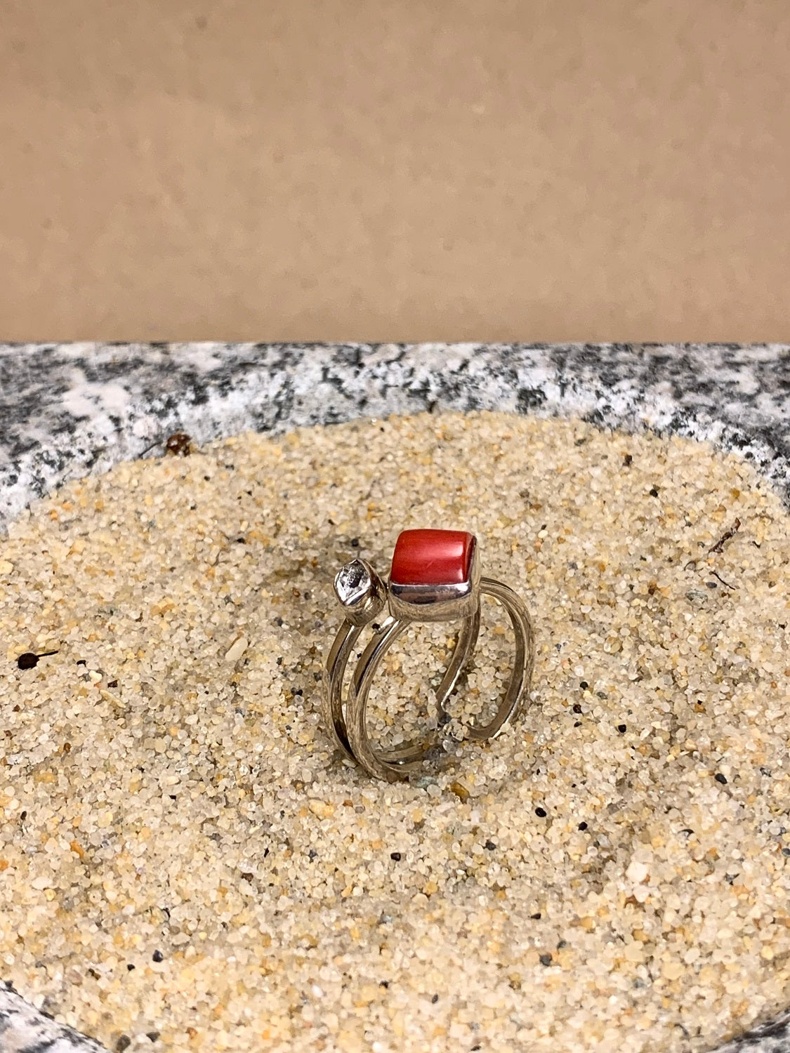 Sterling Silver, Ruby and Herkimer Diamond SZ 7+