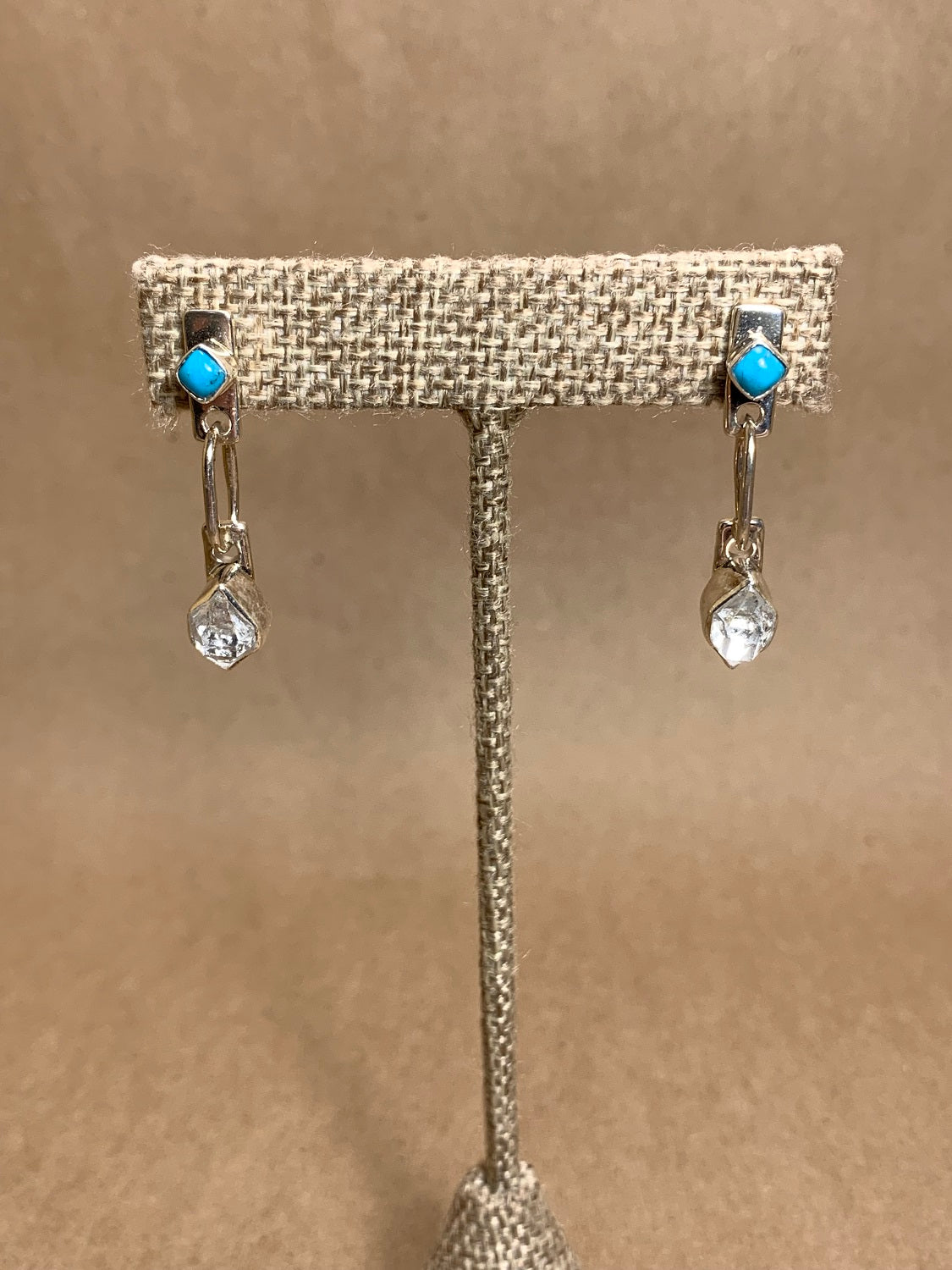 Sterling Silver, Turquoise and Herkimer Diamond Post Earring