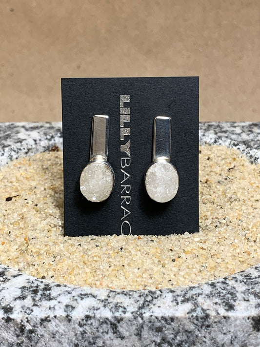 Sterling Silver and White Druzy Post Earrings